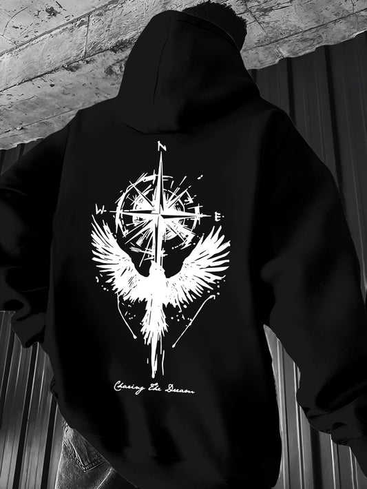 Sudadera con Capucha Brújula y Alas Góticas