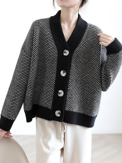 Cárdigan de punto grueso, holgado y a rayas