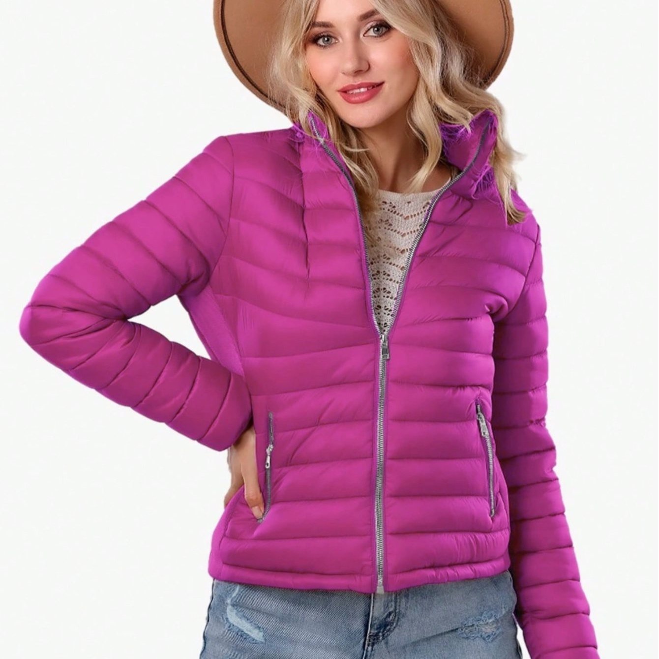 Chaqueta forrada de pelusa y elástico lateral