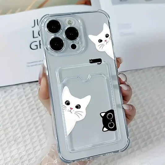 Funda de gato negro y gato blanco con ranura para tarjetas