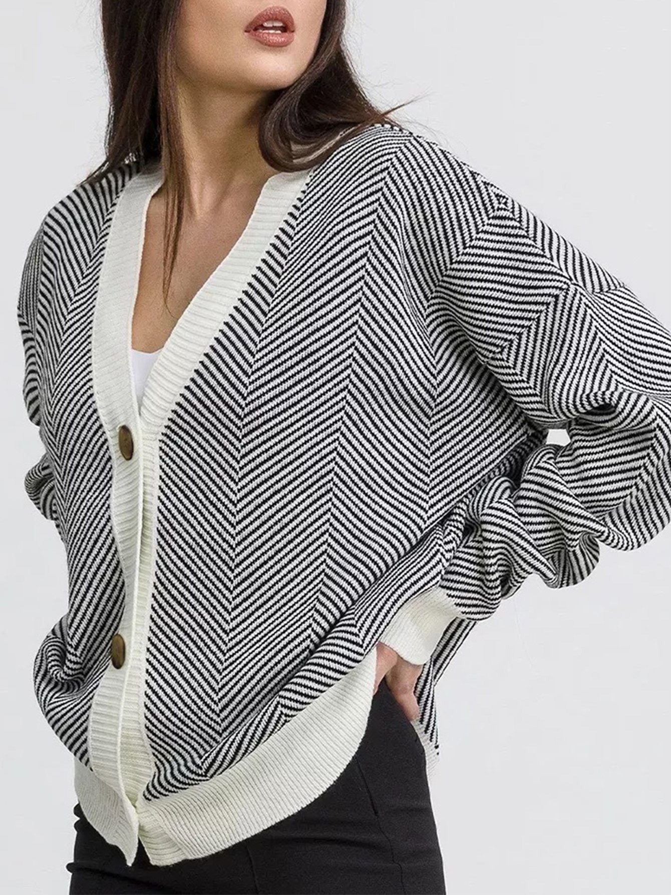 Cárdigan de punto grueso, holgado y a rayas