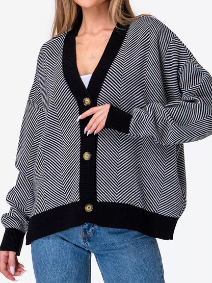 Cárdigan de punto grueso, holgado y a rayas