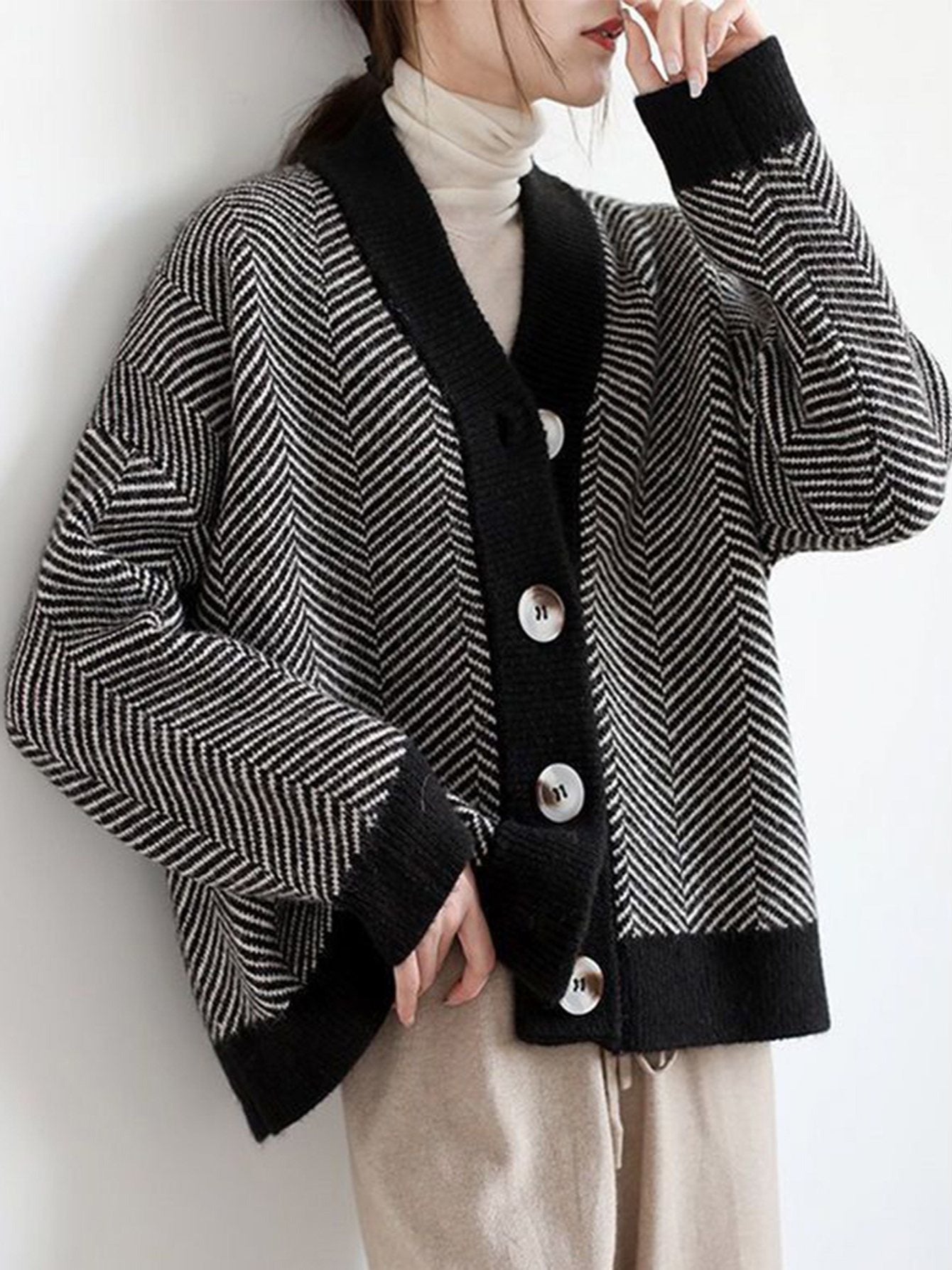 Cárdigan de punto grueso, holgado y a rayas