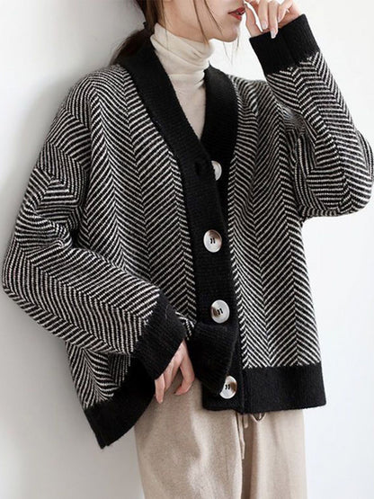 Cárdigan de punto grueso, holgado y a rayas