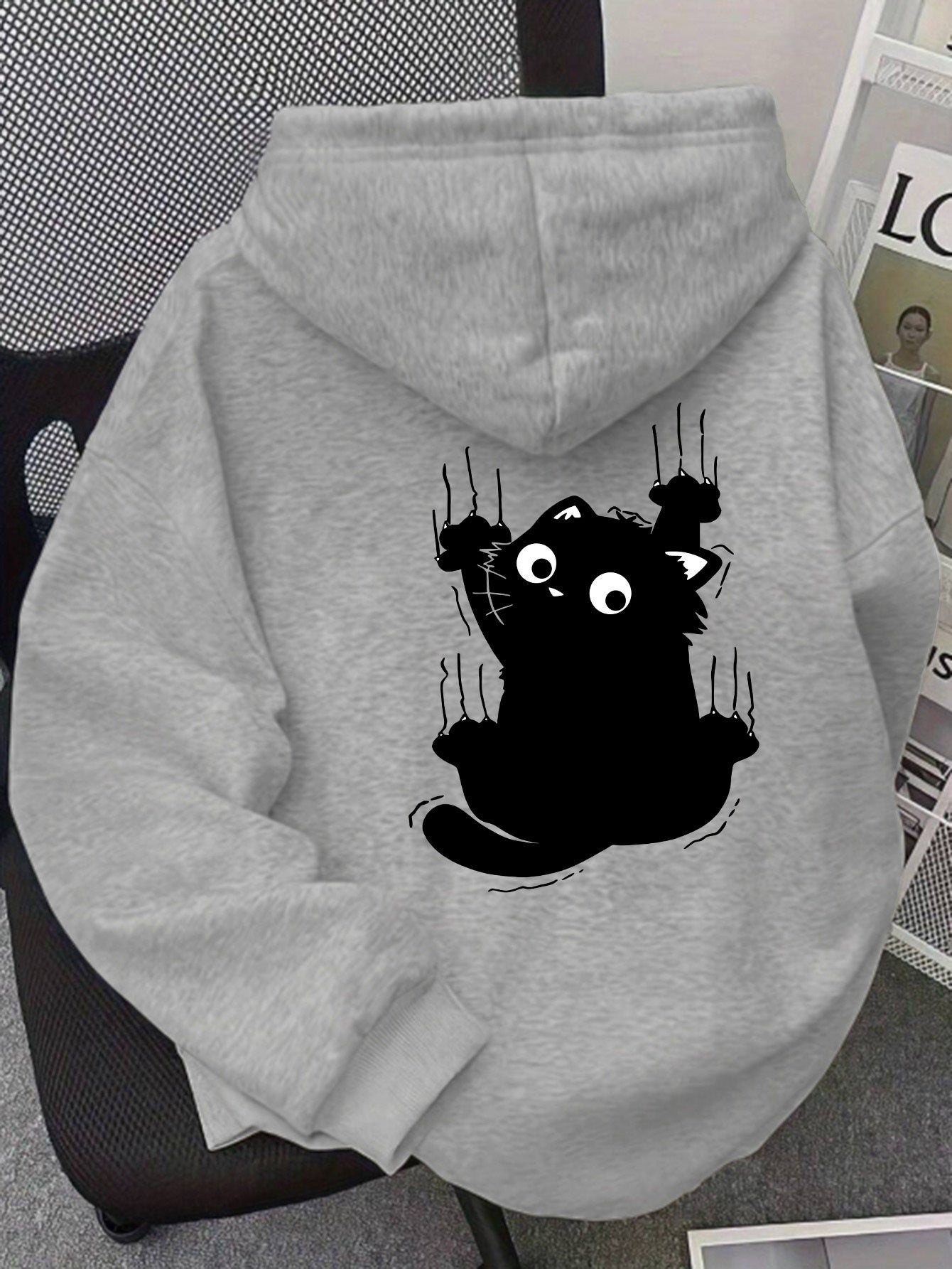 Sudadera con capucha extra grande para mujer con estampado de gatitos en la espalda