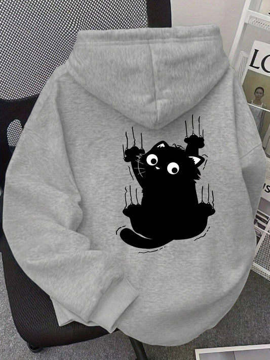 Sudadera con capucha extra grande para mujer con estampado de gatitos en la espalda