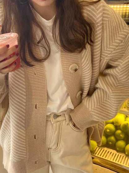 Cárdigan de punto grueso, holgado y a rayas