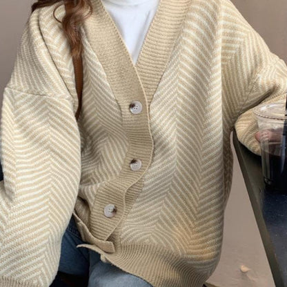 Cárdigan de punto grueso, holgado y a rayas