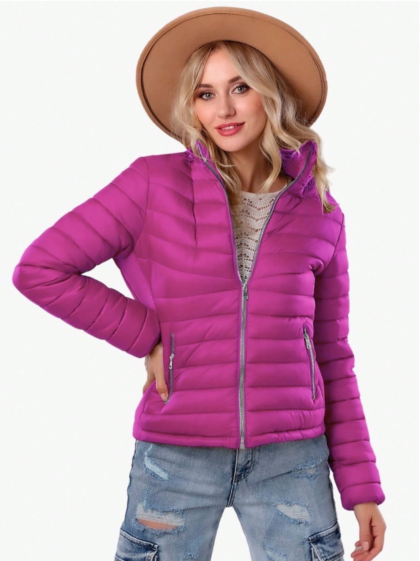 Chaqueta forrada de pelusa y elástico lateral