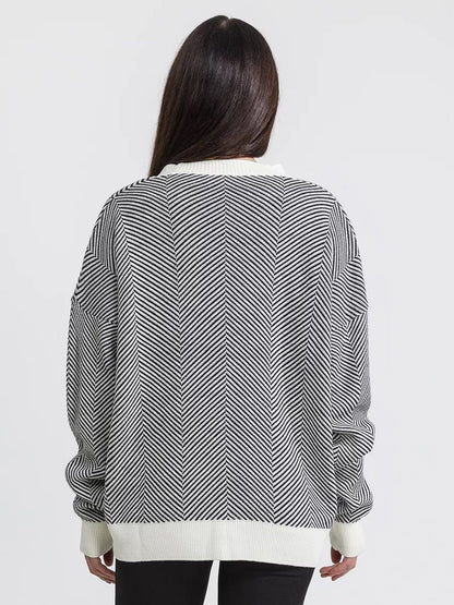 Cárdigan de punto grueso, holgado y a rayas