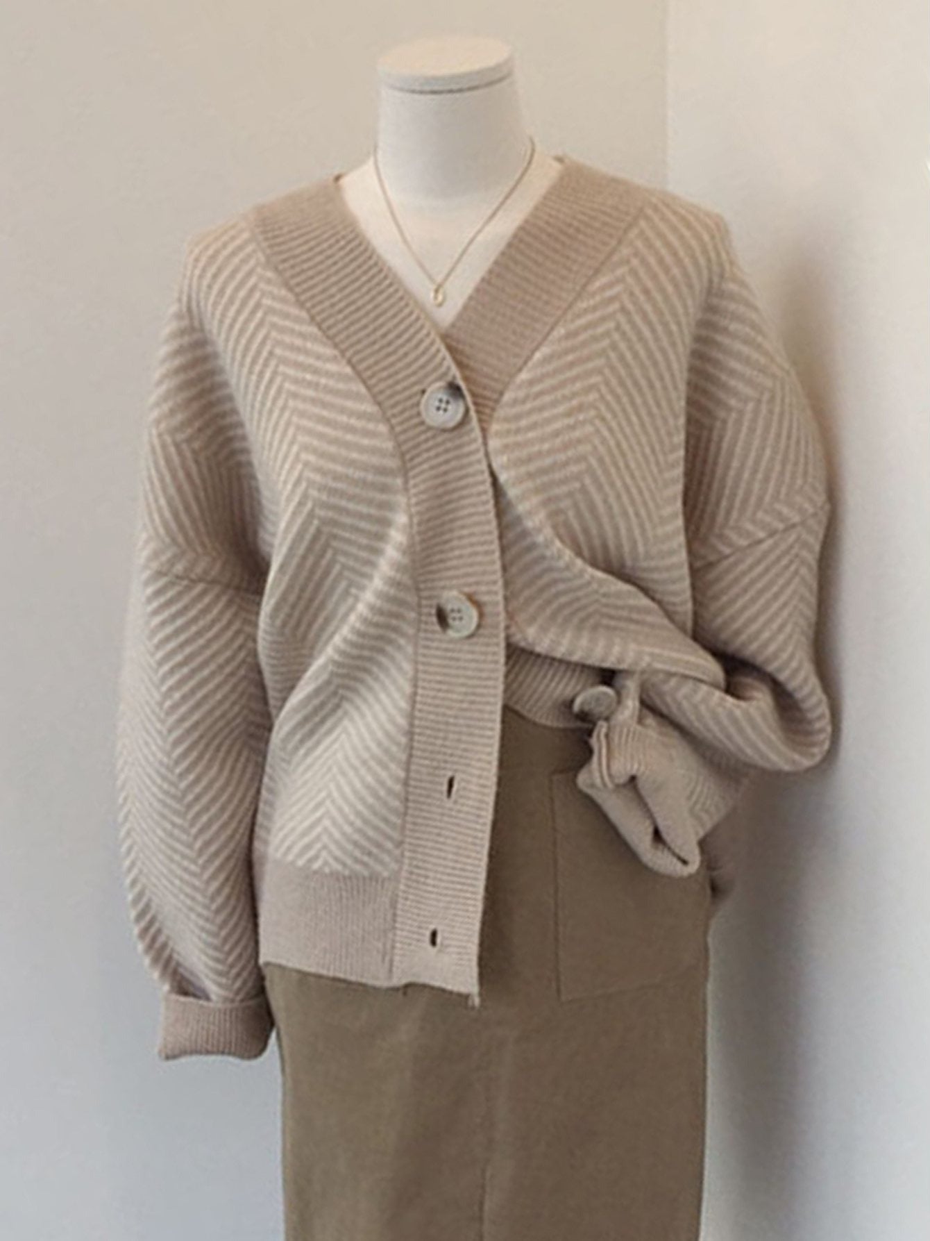 Cárdigan de punto grueso, holgado y a rayas