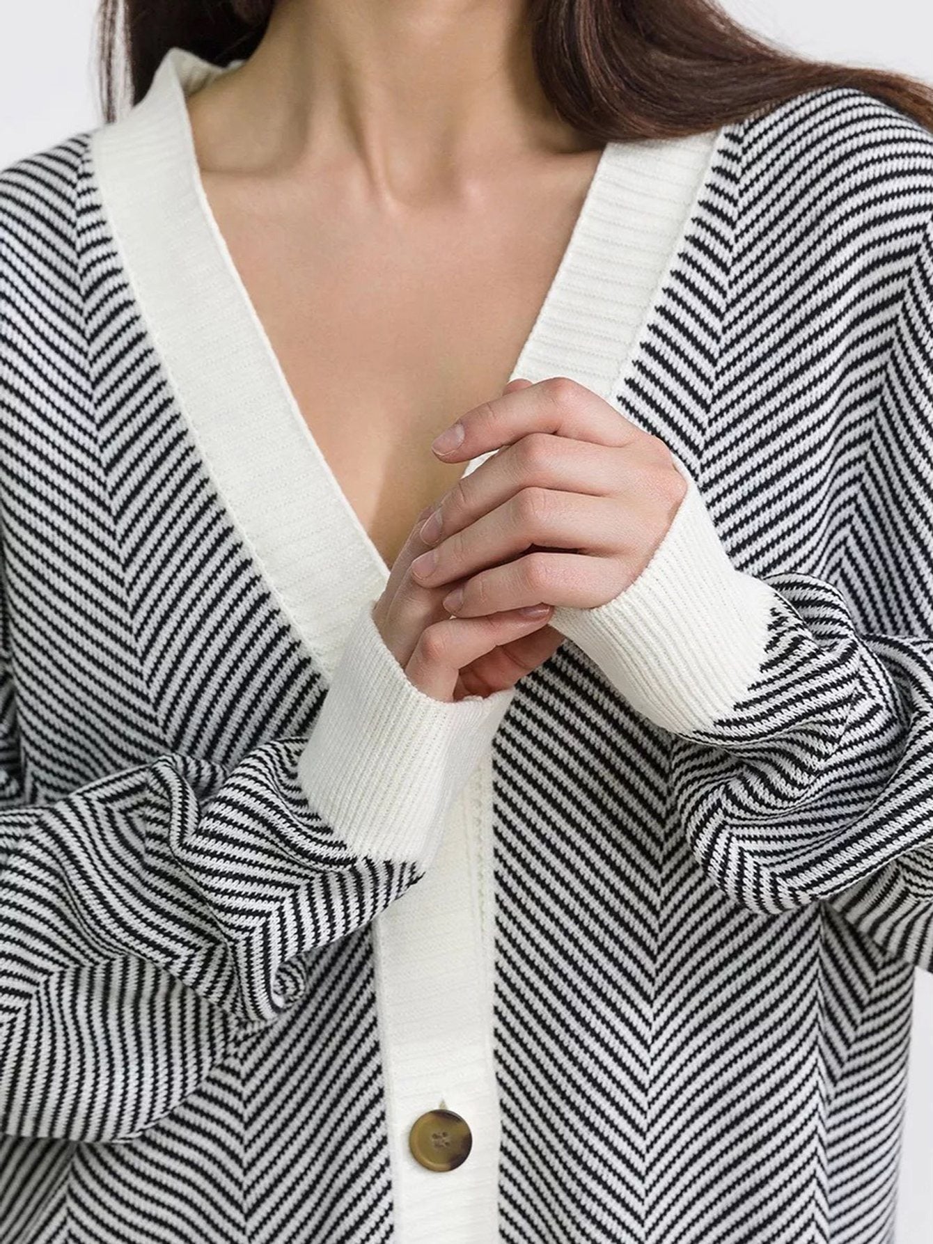 Cárdigan de punto grueso, holgado y a rayas