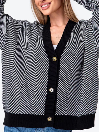Cárdigan de punto grueso, holgado y a rayas