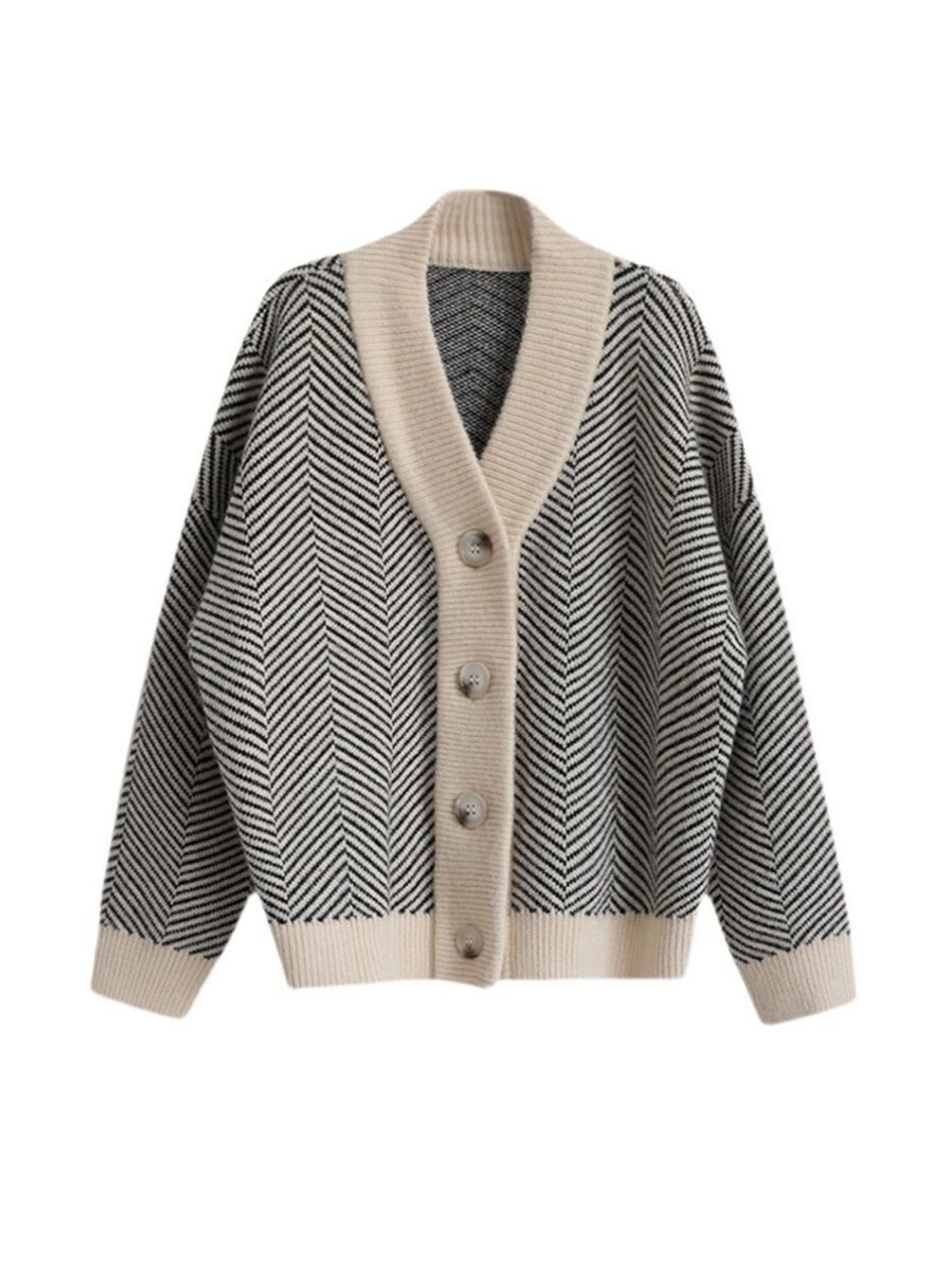 Cárdigan de punto grueso, holgado y a rayas