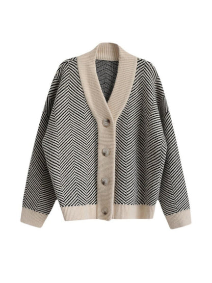 Cárdigan de punto grueso, holgado y a rayas