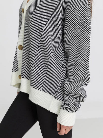 Cárdigan de punto grueso, holgado y a rayas