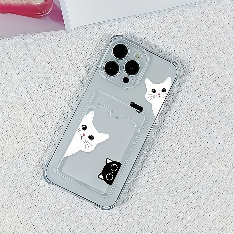 Funda de gato negro y gato blanco con ranura para tarjetas