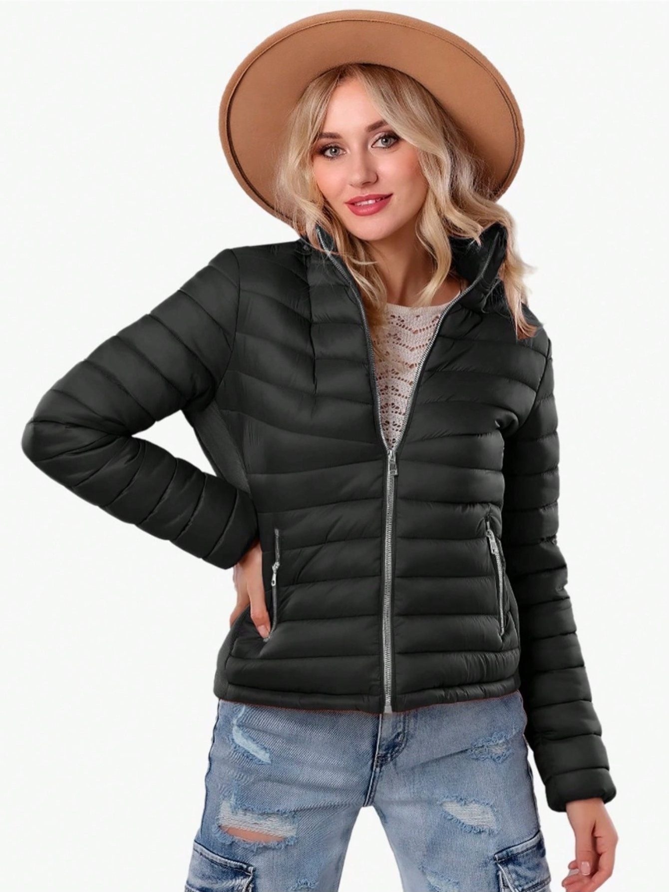 Chaqueta forrada de pelusa y elástico lateral