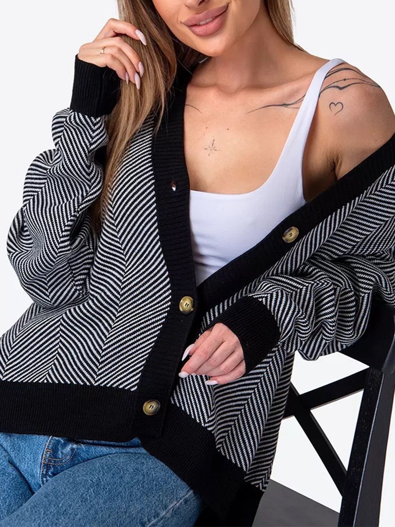 Cárdigan de punto grueso, holgado y a rayas