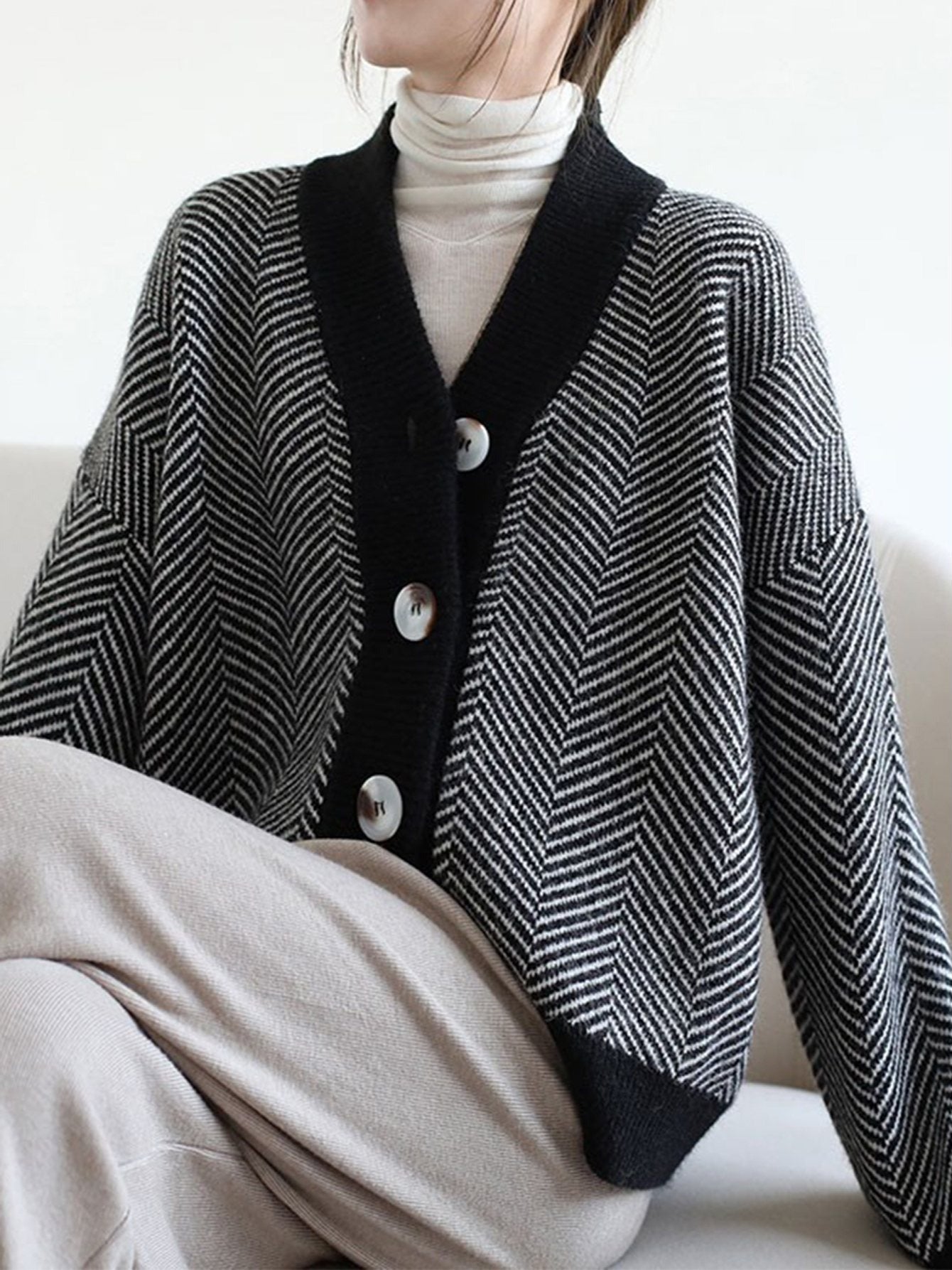 Cárdigan de punto grueso, holgado y a rayas