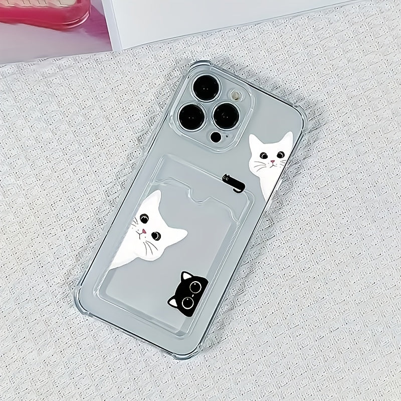 Funda de gato negro y gato blanco con ranura para tarjetas