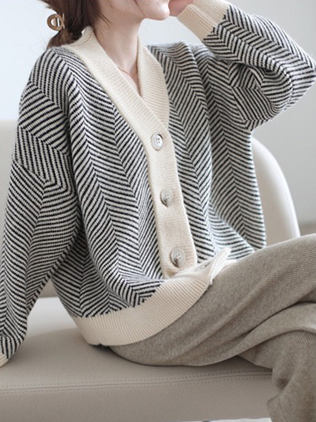 Cárdigan de punto grueso, holgado y a rayas