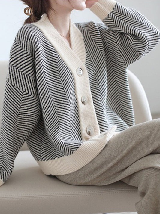 Cárdigan de punto grueso, holgado y a rayas