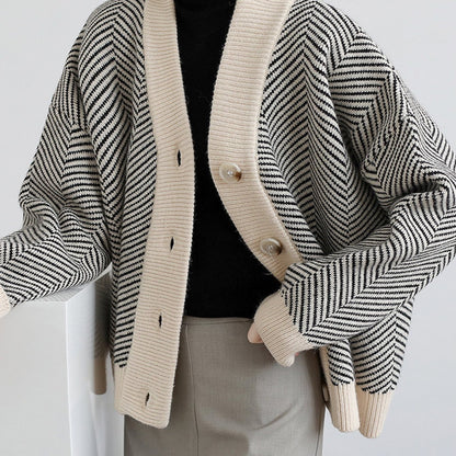 Cárdigan de punto grueso, holgado y a rayas