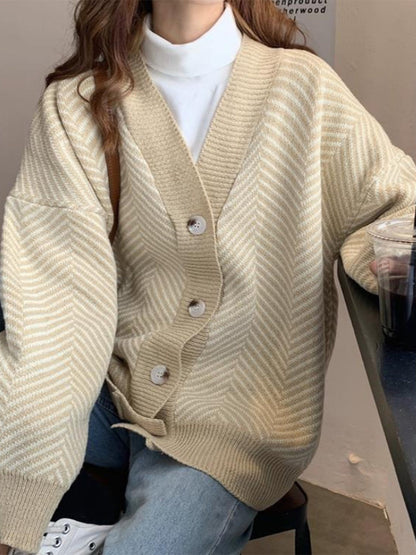 Cárdigan de punto grueso, holgado y a rayas