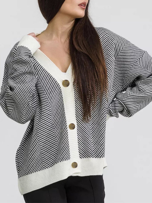 Cárdigan de punto grueso, holgado y a rayas