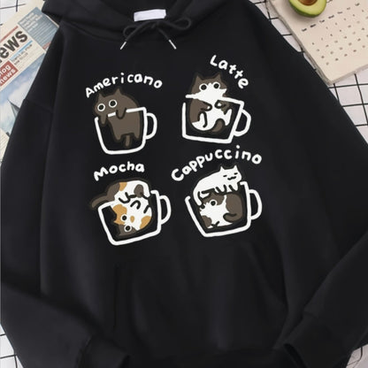 Sudadera con Capucha Ideal para Amantes de los Gatos y el Café.