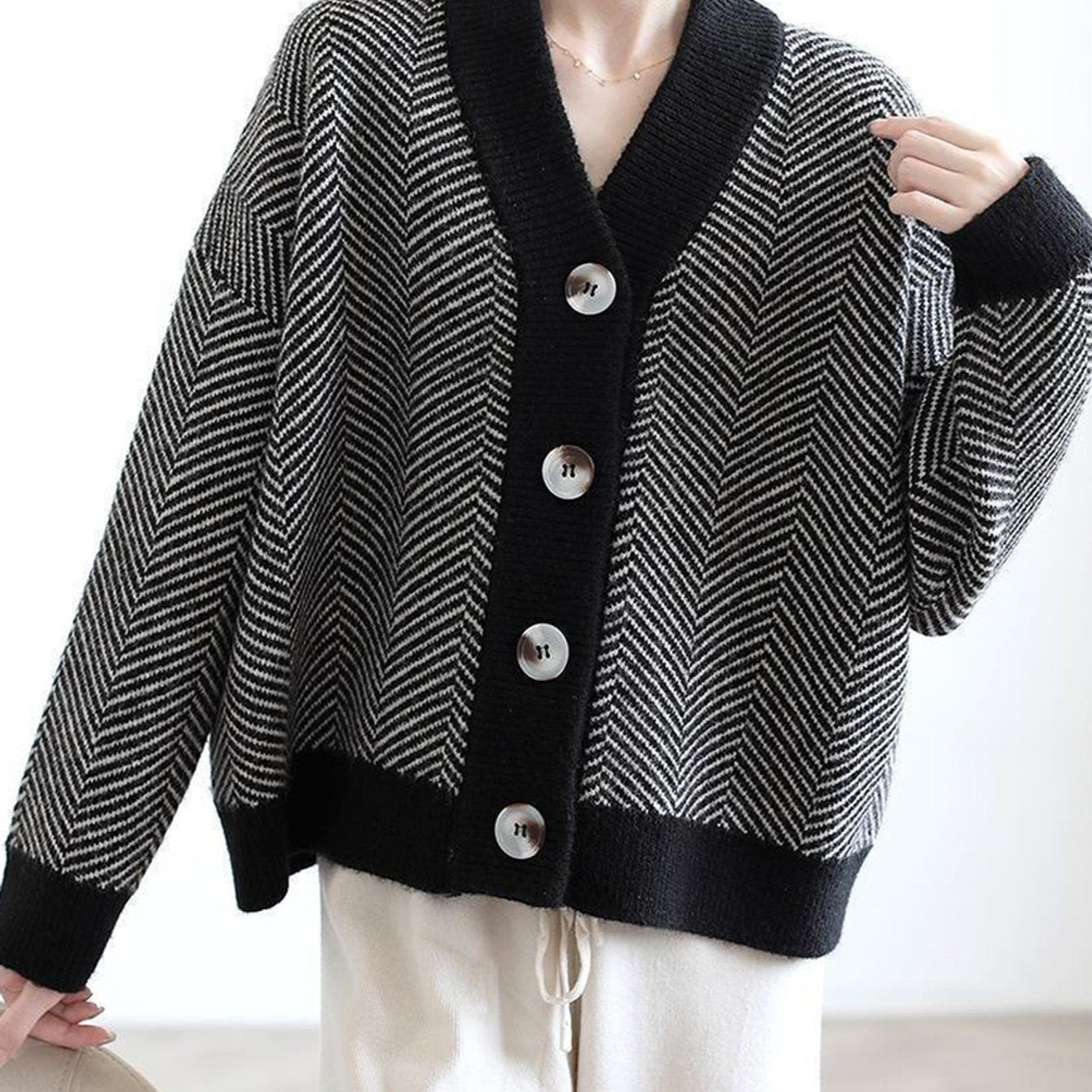 Cárdigan de punto grueso, holgado y a rayas