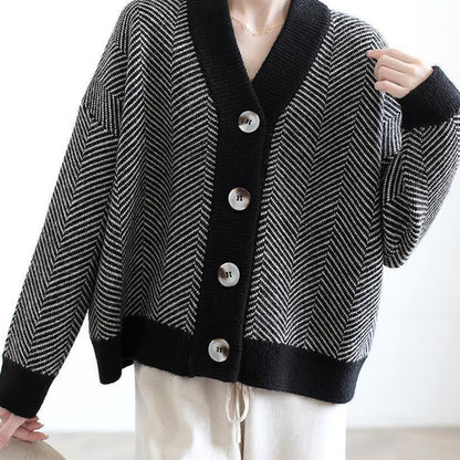 Cárdigan de punto grueso, holgado y a rayas