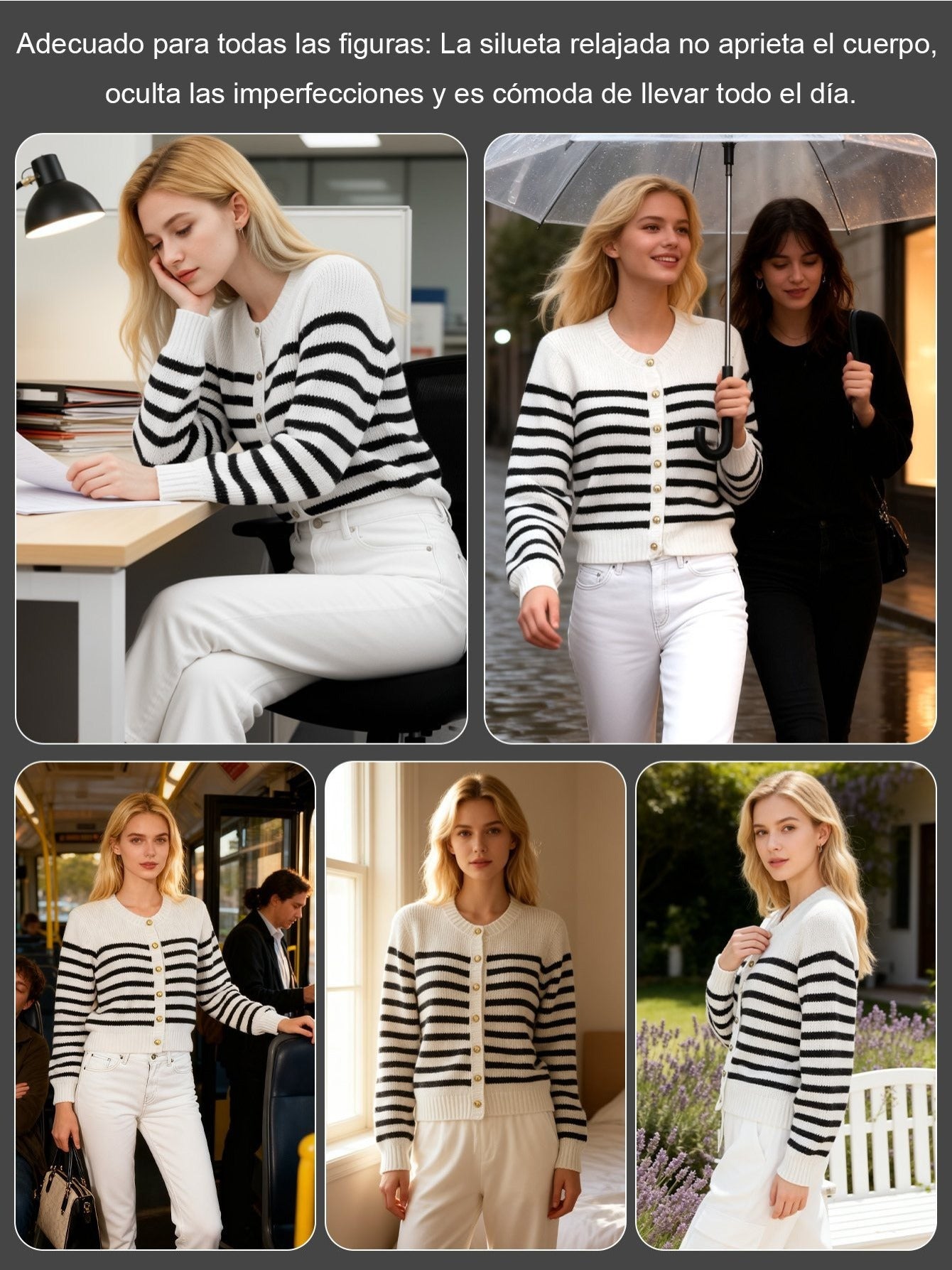 Cárdigan elegante y sencillo de cuello redondo