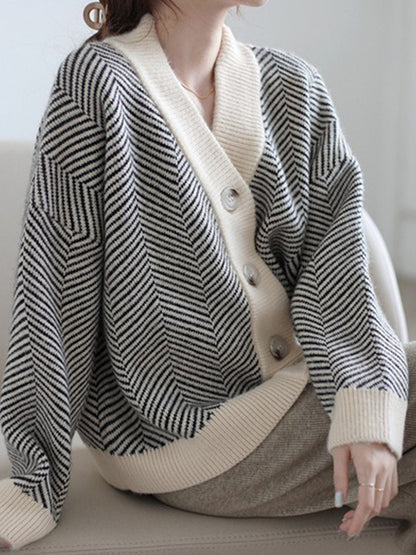 Cárdigan de punto grueso, holgado y a rayas