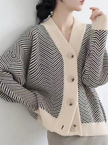 Cárdigan de punto grueso, holgado y a rayas