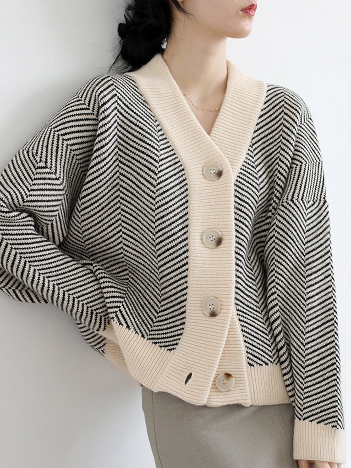 Cárdigan de punto grueso, holgado y a rayas