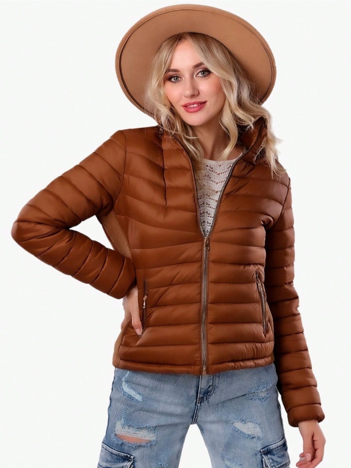 Chaqueta forrada de pelusa y elástico lateral