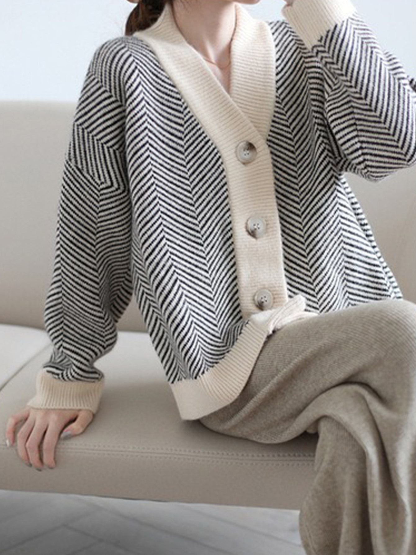 Cárdigan de punto grueso, holgado y a rayas