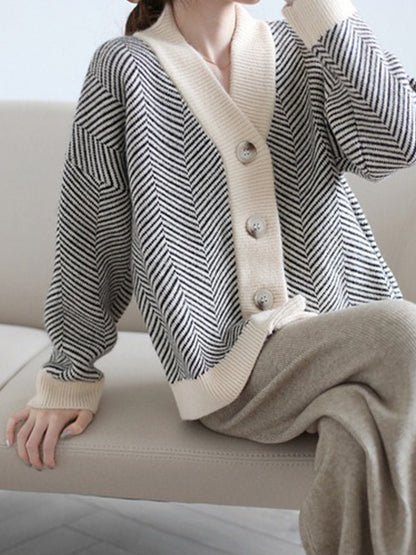 Cárdigan de punto grueso, holgado y a rayas