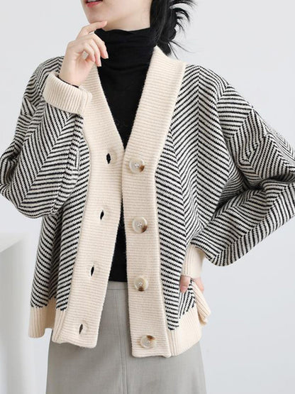 Cárdigan de punto grueso, holgado y a rayas