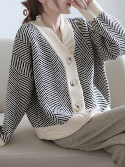 Cárdigan de punto grueso, holgado y a rayas