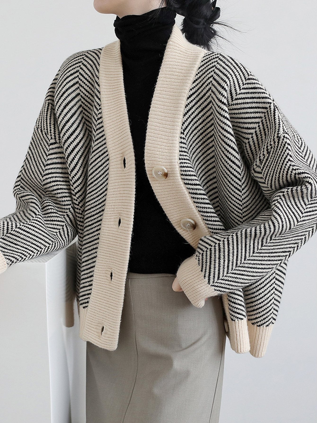 Cárdigan de punto grueso, holgado y a rayas