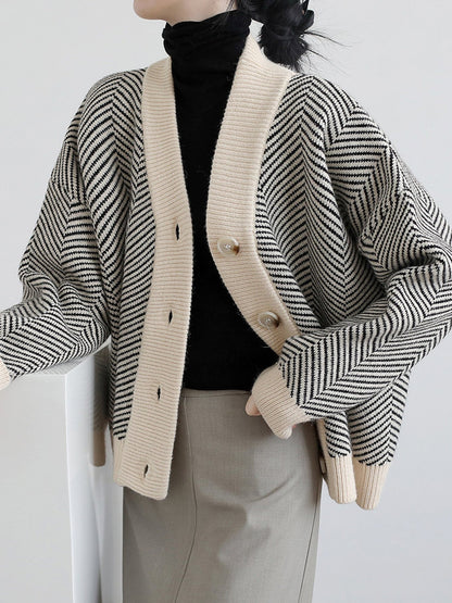 Cárdigan de punto grueso, holgado y a rayas