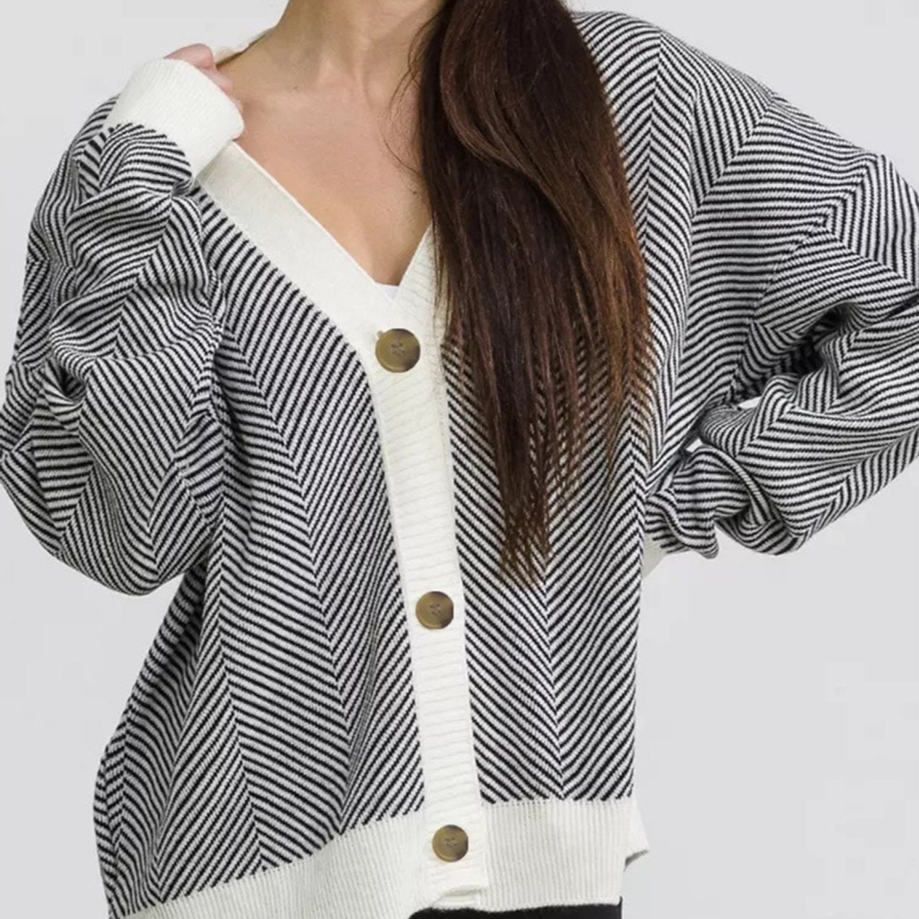 Cárdigan de punto grueso, holgado y a rayas