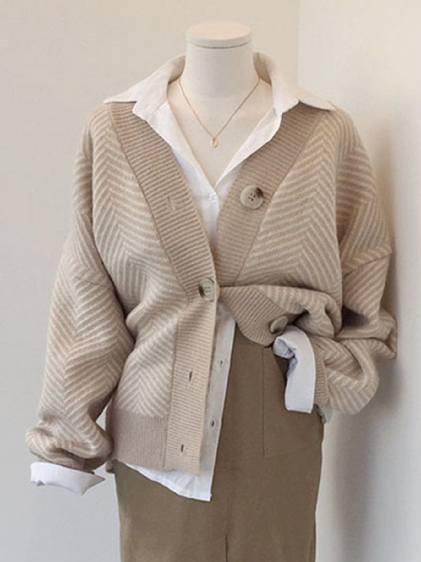 Cárdigan de punto grueso, holgado y a rayas