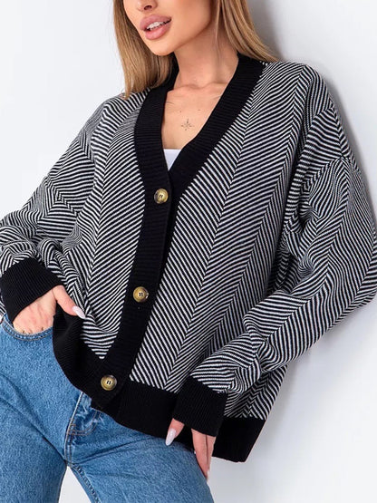 Cárdigan de punto grueso, holgado y a rayas