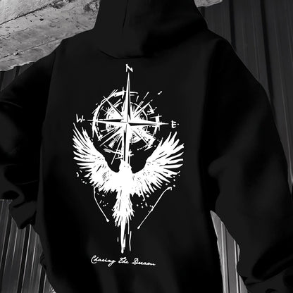 Sudadera con Capucha Brújula y Alas Góticas
