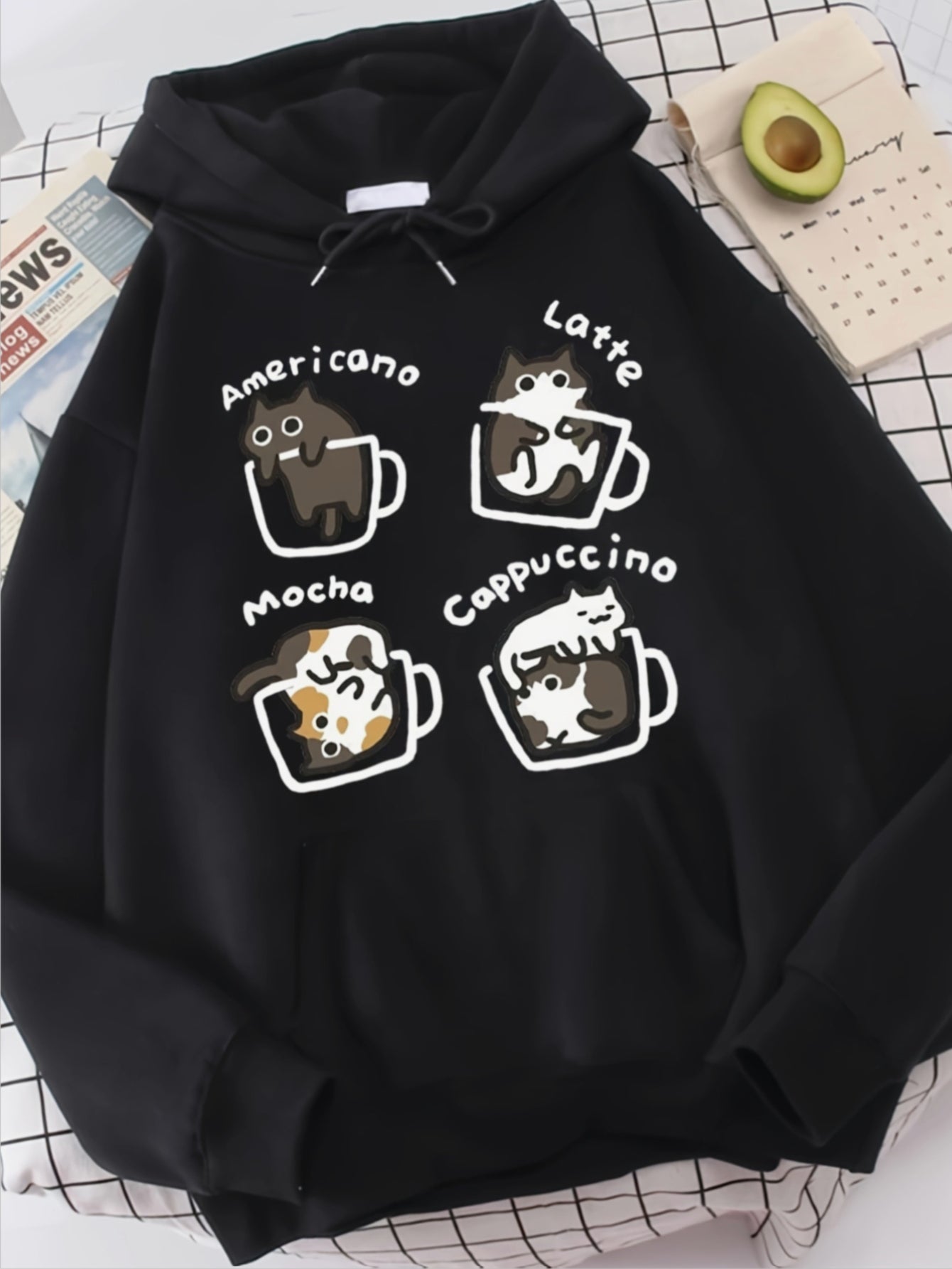 Sudadera con Capucha Ideal para Amantes de los Gatos y el Café.