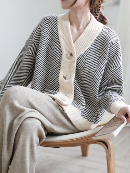 Cárdigan de punto grueso, holgado y a rayas